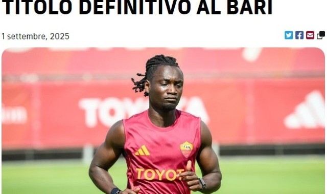 开云官网-罗马官方宣布：中场球员达尔伯正式转会至意乙巴里队，合同期将持续至2028年